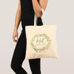 Tote Bag Green Leafs Wreath Wedding Monogram<br><div class="desc">Elegant green eucalyptus leafs wreath with customizable wedding monogram.</div>