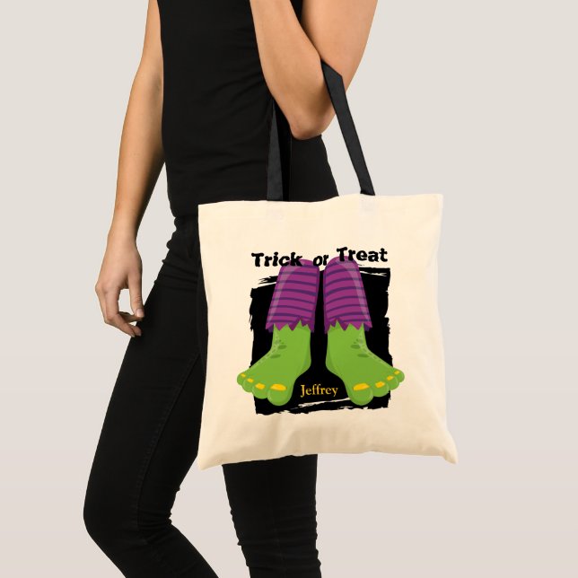 Tote Bag Green Monster Pieds Halloween Trick ou Treat (Devant (produit))