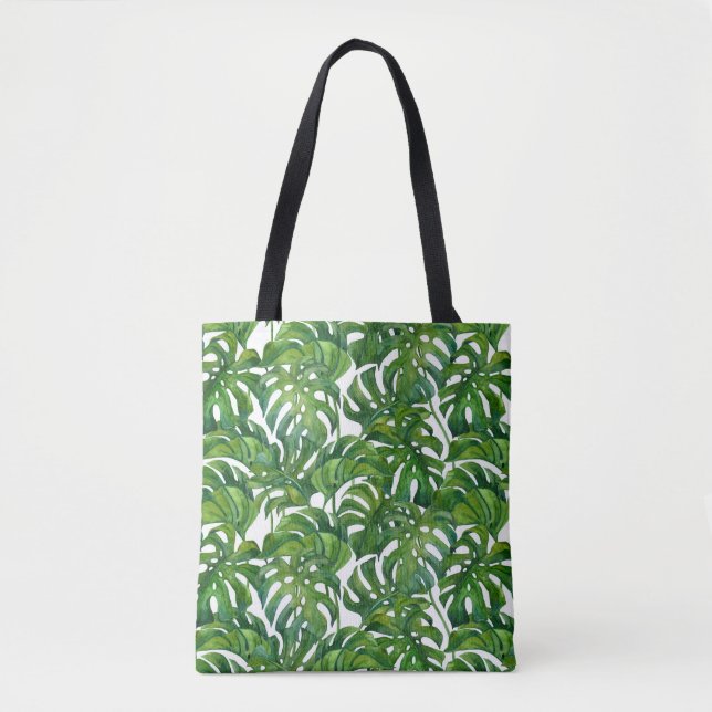 Tote Bag Green Monstera Feuilles Tropical sans couture (Devant)