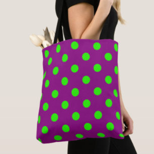 Tote Bag Green On Purple Pois Design Motif