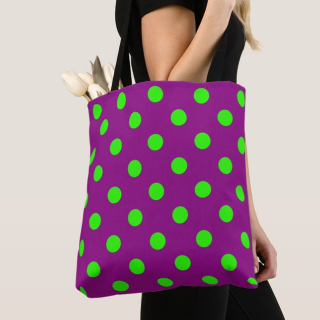 Tote Bag Green On Purple Pois Design Motif (Créateur téléchargé)
