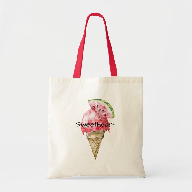 Tote Bag Green Red Watermelon Ice Cream Cone Sweetheart (Devant)