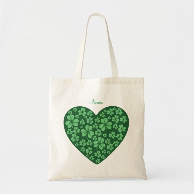 Tote Bag Green Shamrock heart Irish (Devant)