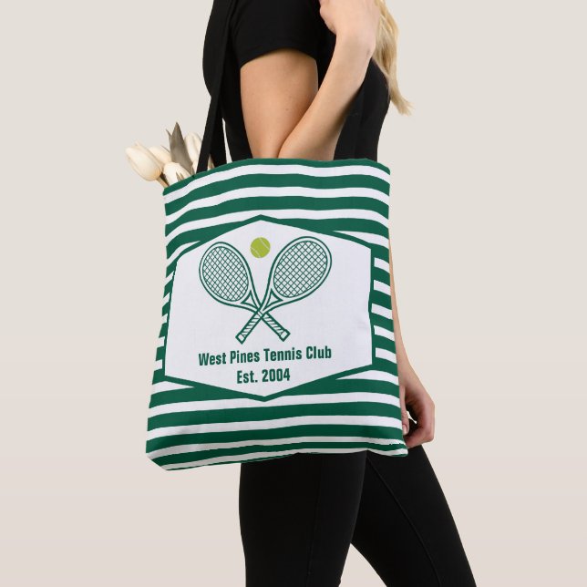 Tote Bag Green Stried Tennis Club de Country Personnalisé (De près)