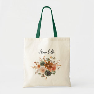 Tote Bag Green & Terra Cotta Floral Mariage
