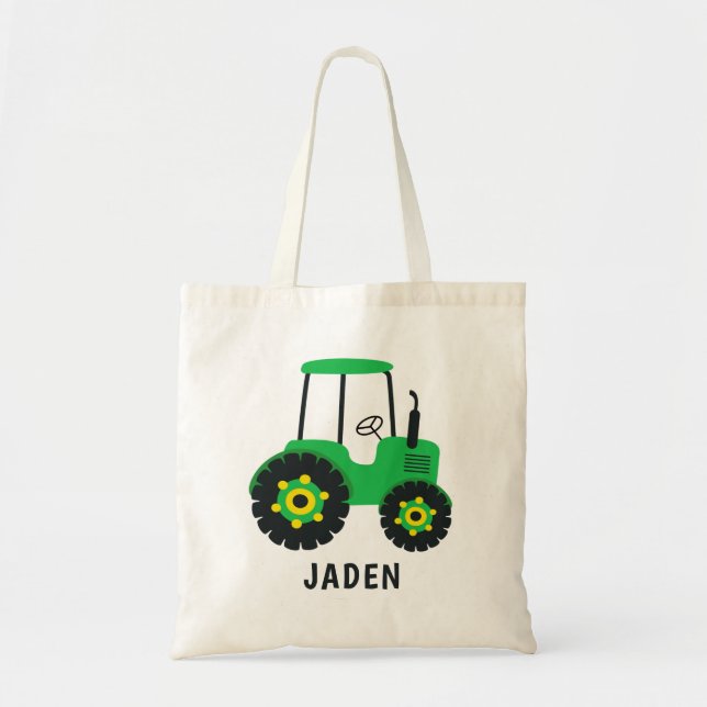 Tote Bag Green Tractor Kids Farm Barnyard Personnalisé (Devant)