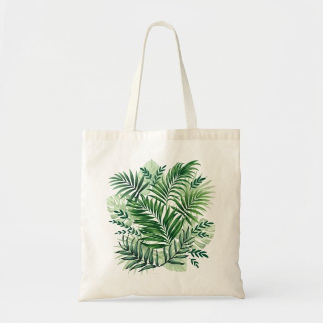 Tote Bag Green Tropical Palm & Monstera Feuille (Devant)