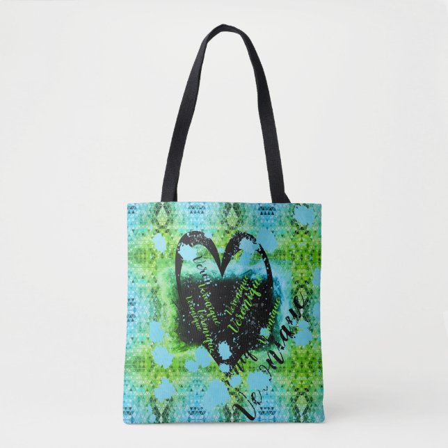 Tote Bag Green Turquoise nom du coeur de peinture Véronique (Devant)