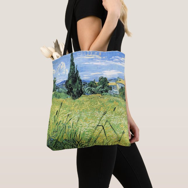Tote Bag Green Wheatfield with Cypress, (De près)