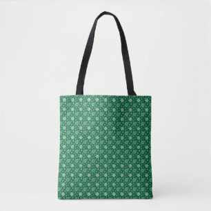 Tote Bag Green White Snowflakes Vacances Noël hiver