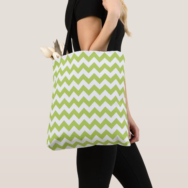 Tote Bag Green Zigzag, Green Chevron, Motif géométrique (De près)