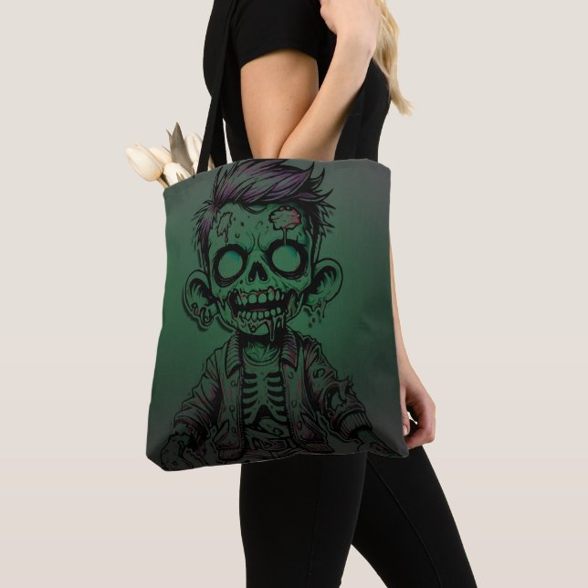 Tote Bag Green Zombie Enfant Halloween fête d'anniversaire (De près)