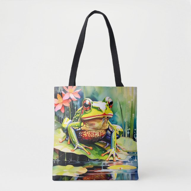 Tote Bag Grenouille aquarelle vive (Devant)