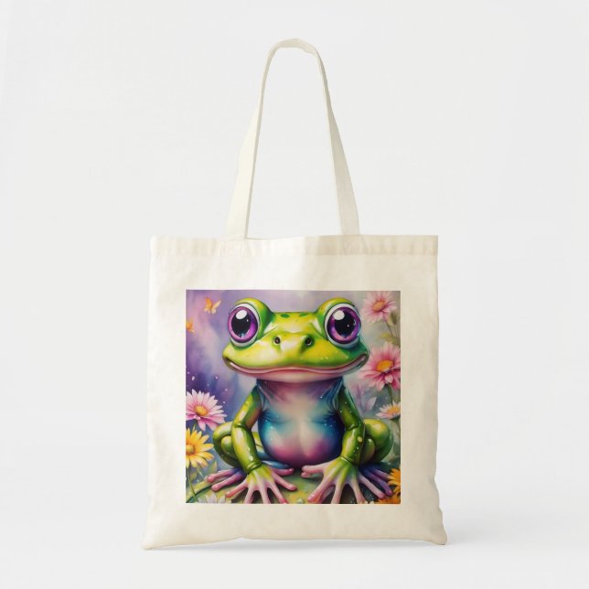 Tote Bag Grenouille Avec Art numérique Fleur (Devant)