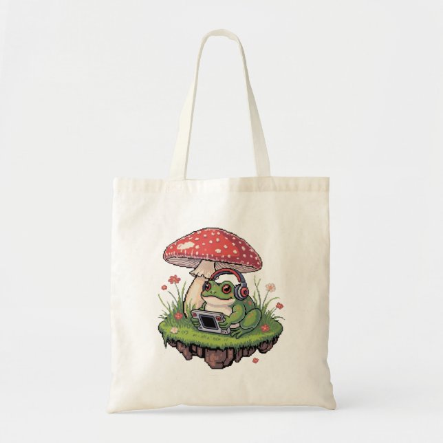Tote Bag Grenouille de jeu Pixel Cozy Champignon (Devant)