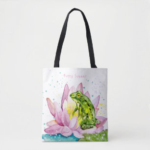 Tote Bag Grenouille drôle sur un lotus