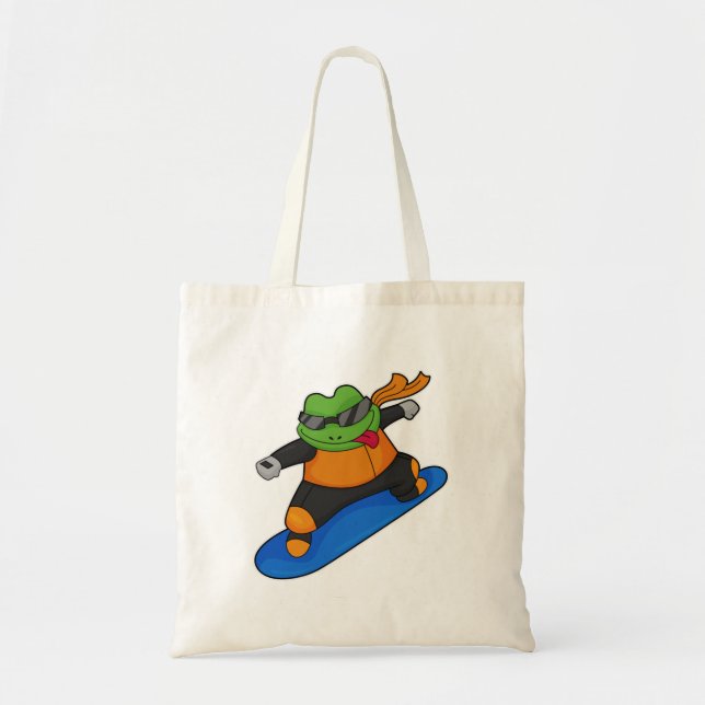 Tote Bag Grenouille en snowobarder avec snowboard (Devant)