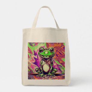 Tote Bag Grenouille graffiti psychédélique colorée vert vio