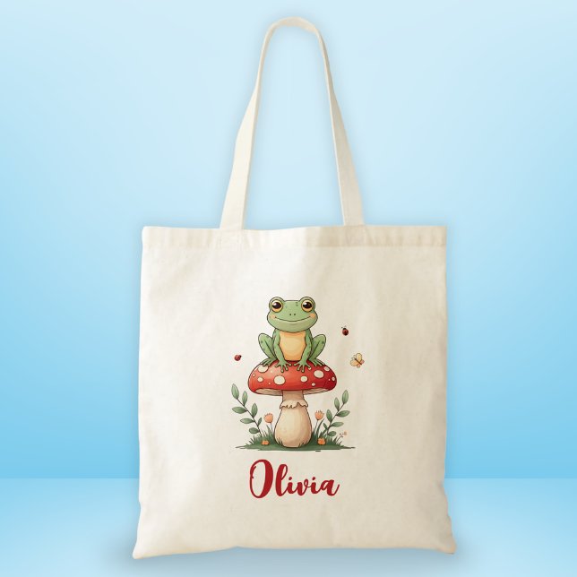 Tote Bag Grenouille mignonne sur champignon rouge (Créateur téléchargé)