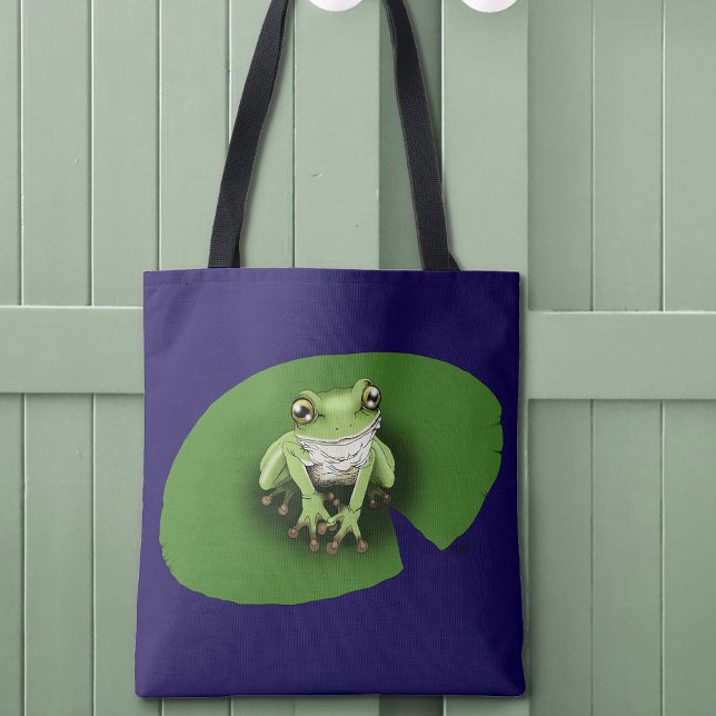 Tote Bag Grenouille verte d'Amérique sur feuille de nénupha (Créateur téléchargé)