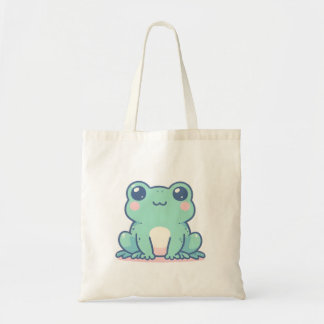 Tote Bag Grenouille verte mignonne aux yeux bleus et grands