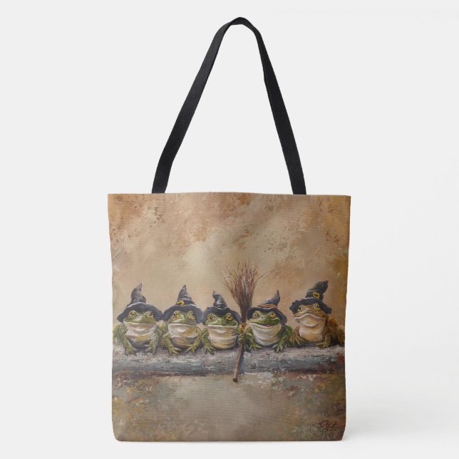 Tote Bag Grenouilles de Salem peintes à la main (Devant)