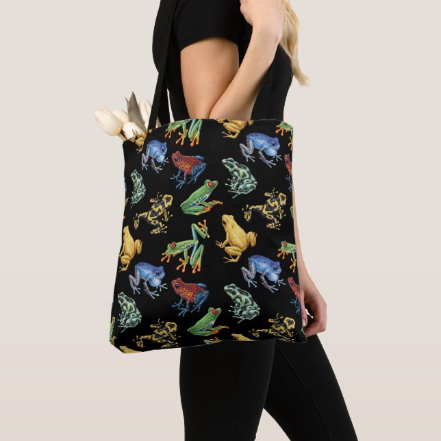Tote Bag Grenouilles sur noir (De près)