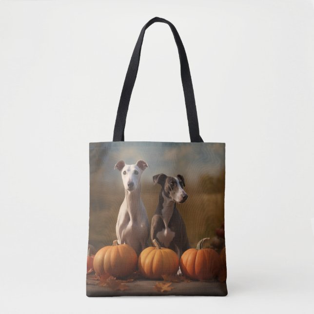 Tote Bag Greyhound Chiot Automne Citrouille de plaisir (Devant)