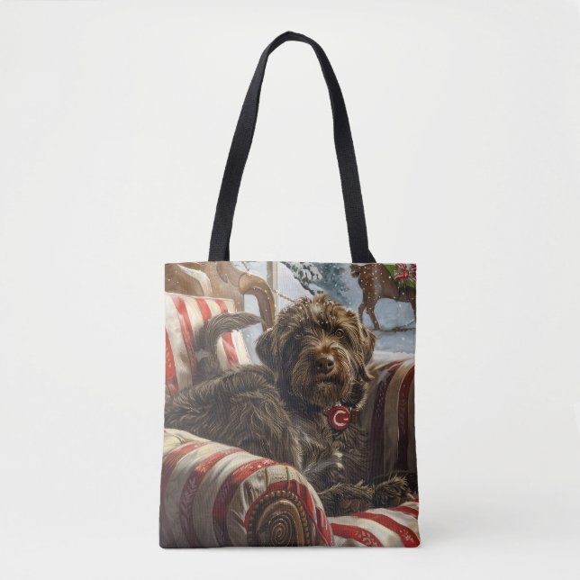 Tote Bag Griffon à poil dur de chasse Noël Fête (Devant)