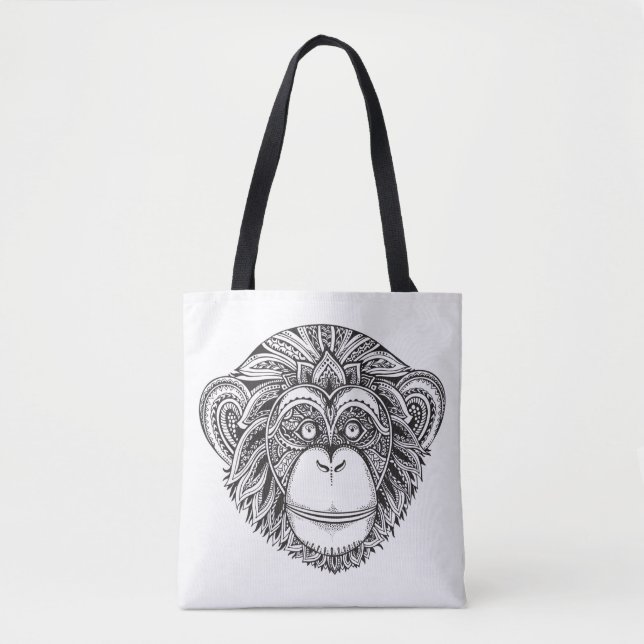 Tote Bag Griffonnage 2 d'Illustartion de singe (Devant)