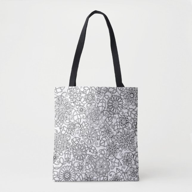 Tote Bag Griffonnage floral ethnique 2 (Devant)