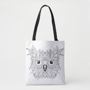 Tote Bag Griffonnage mignon 2 de portrait de hibou
