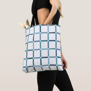 Tote Bag Grille colorée avec nuances de tons de la mer dans