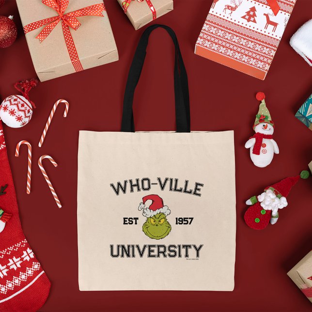 Tote Bag Grille | Who-ville University Est 1957 (Tote bag on table)