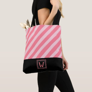 Tote Bag Grilles roses modernes avec un monogramme élégant