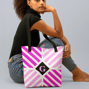 Tote Bag Grilles roses modernes initiales