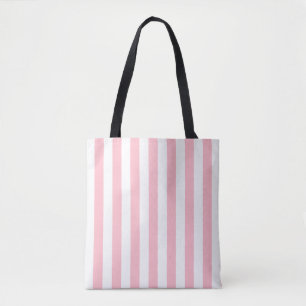 Tote Bag Grilles verticales de grande taille rose et blanc 