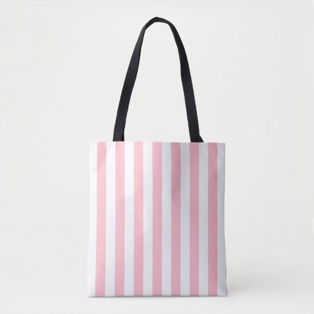 Tote Bag Grilles verticales de grande taille rose et blanc  (Devant)