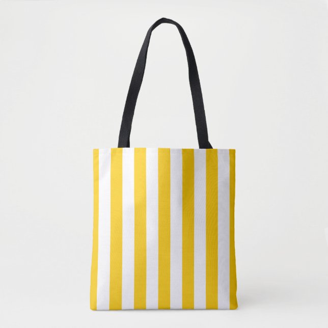 Tote Bag Grilles Verticales Jaune Et Blanc Gratté (Devant)