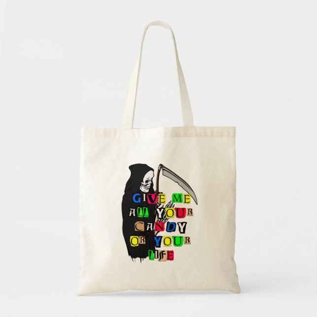 Tote Bag Grim Reaper Donnez-moi Candy Ransom Note Fourre-to (Devant)