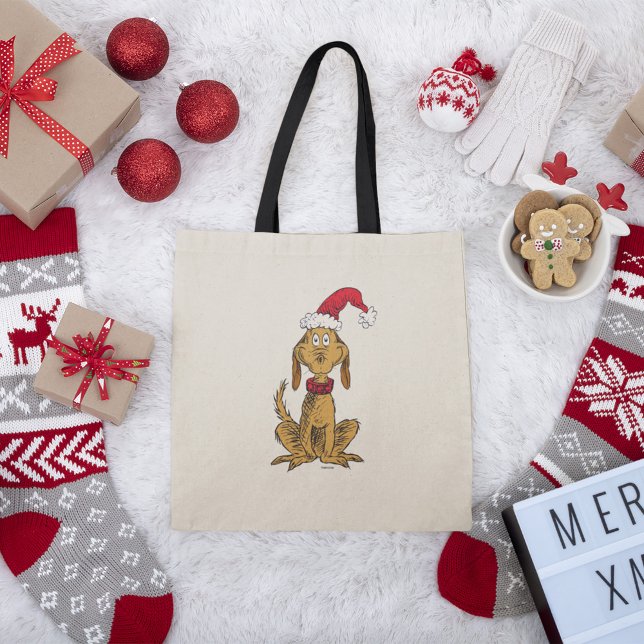Tote Bag Grinch Classique | Max - Chapeau de Père Noël (Tote bag on Christmas background)
