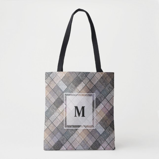 Tote Bag Gris à carreaux . (Devant)