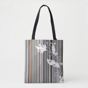 Tote Bag Gris à rayures et design floral