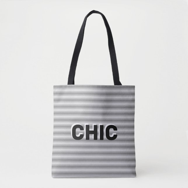 Tote Bag Gris argenté rayé chic (Devant)