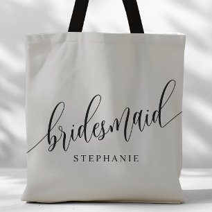 Tote Bag Gris Douce Demoiselle d'Honneur Écriture Moderne