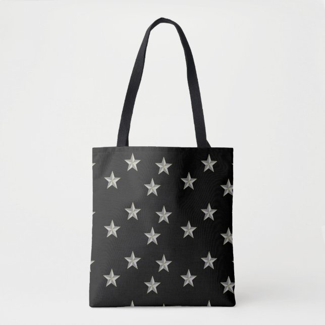 Tote Bag Gris étoiles motif sur noir (Devant)