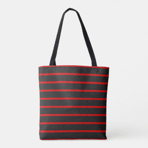 Tote Bag Gris foncé et rayures rouges