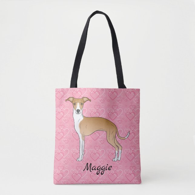 Tote Bag Gris Italien Blanc Et Faune Sur Coeurs Rose (Devant)