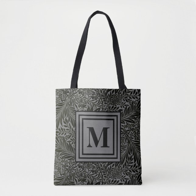 Tote Bag Gris monogrammé et noir William Morris Foliage (Devant)