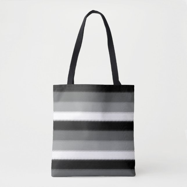 Tote Bag Gris noir blanc rayures Design (Devant)